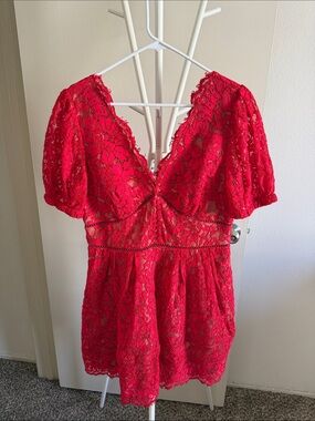 Self-Portrait Red Lace Mini Dress